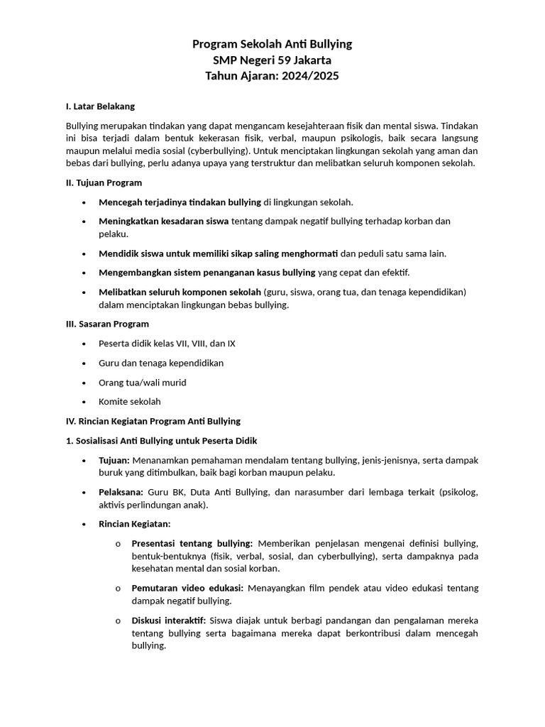 Program Anti Bullying SMP Negeri 59 | PDF