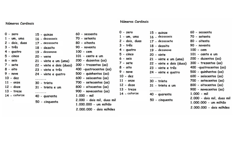 Numeros Cardinais Ate Milhoes Corrigido | PDF