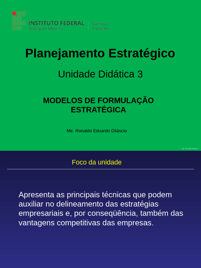 Planejamento Estratégico Unidade Didática 3 | PDF | Avaliação de risco ...