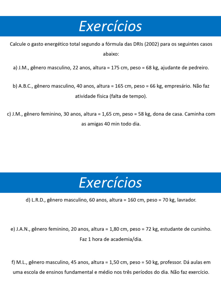 Cálculo do Gasto Energético Total DRI | PDF