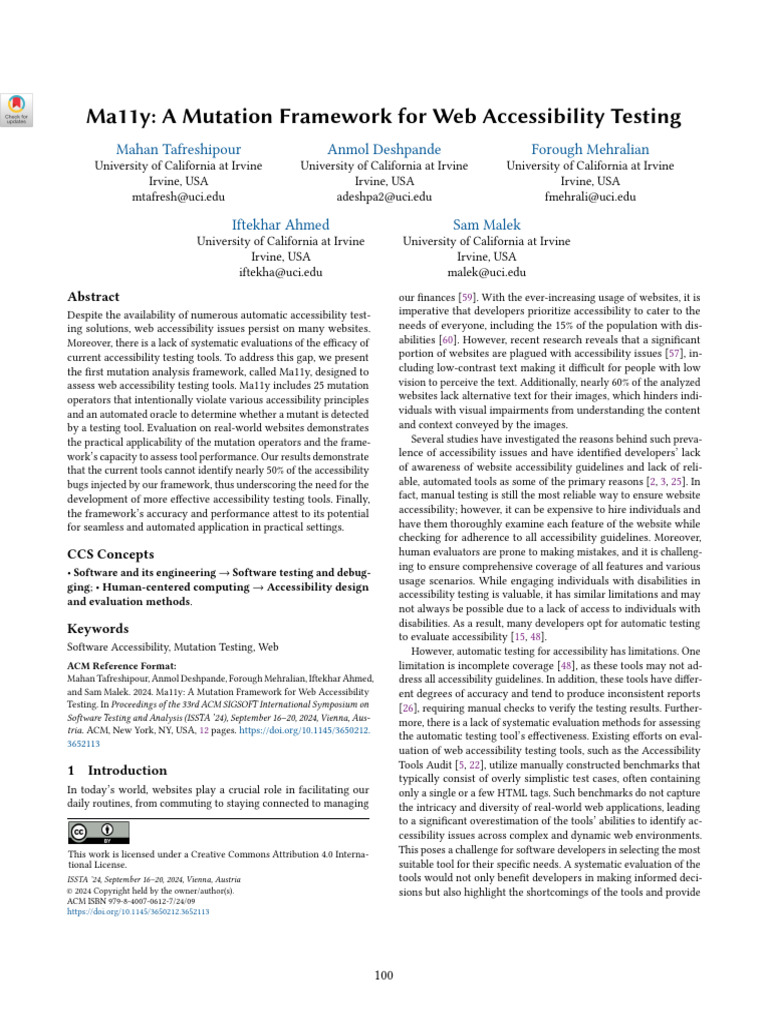 Ma11y - A Mutation Frameworkfor Web AccessibilityTesting | PDF | Html ...