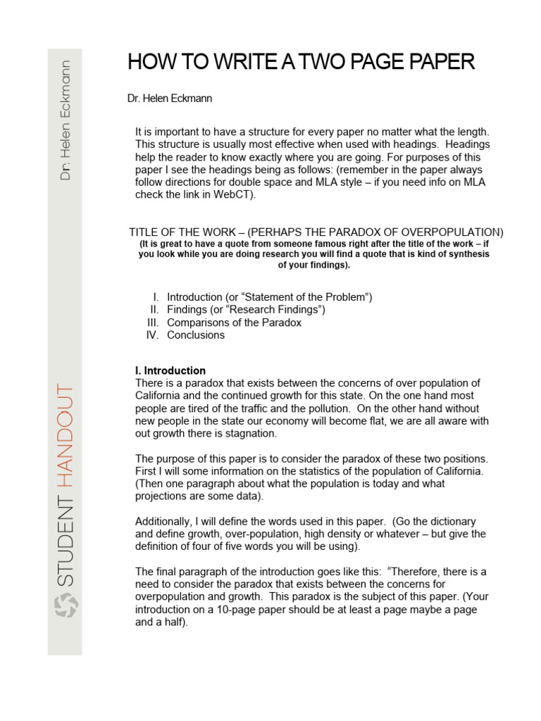 How To Write A Two Page Paper | PDF | Human Overpopulation