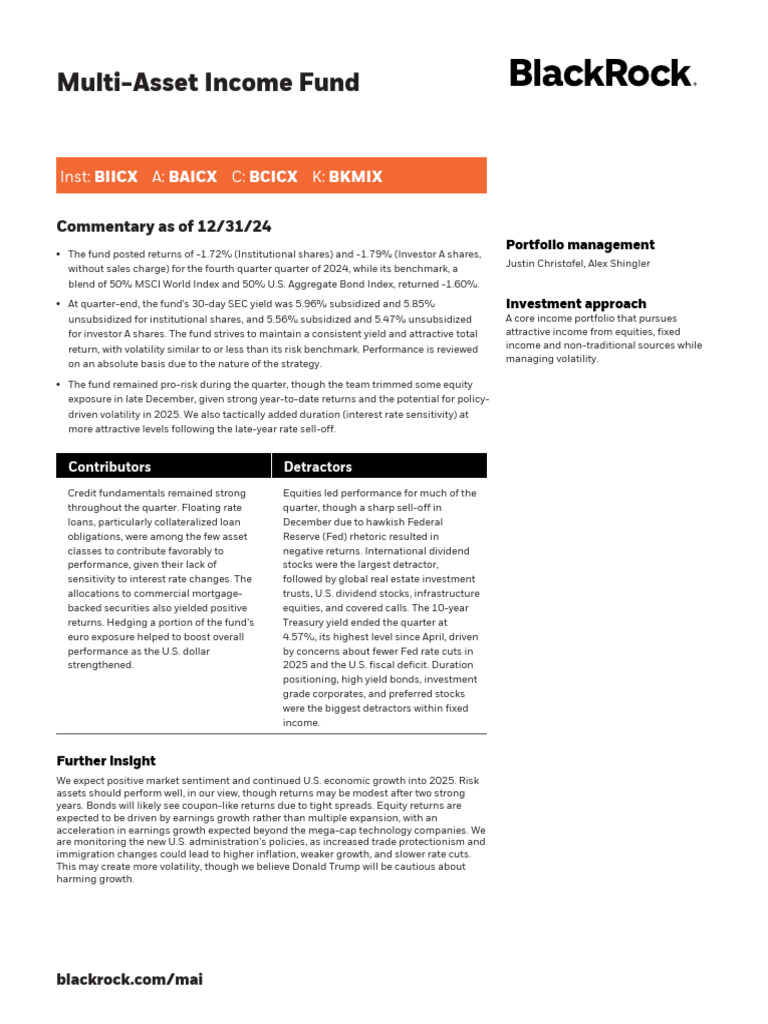 BCICX Multi-Asset Income Fund Update | PDF | Financial Risk ...