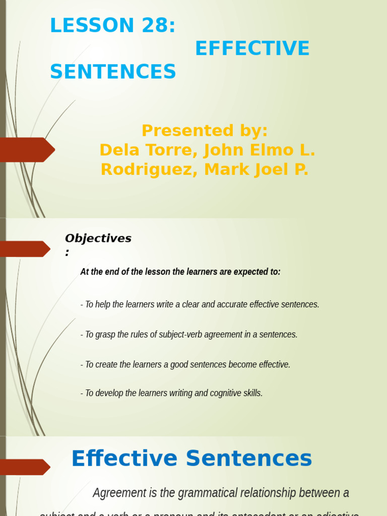 Lesson 28 Effective Sentences | PDF | Grammatical Number | Verb
