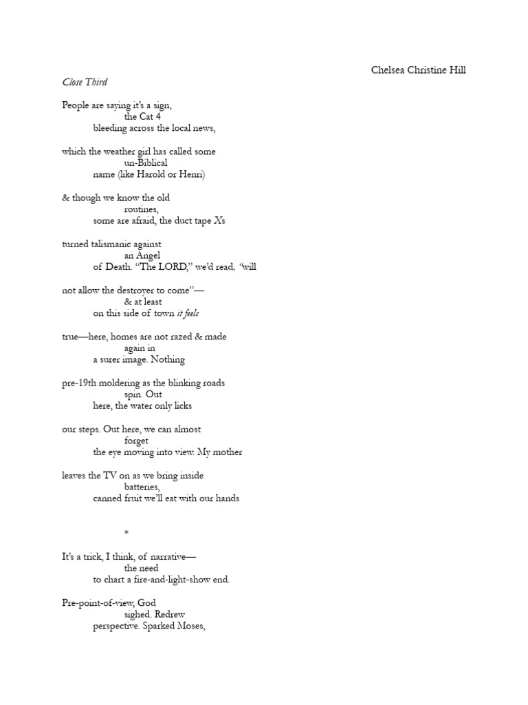 Chelsea Hill - Close Third (Poem 1) | PDF
