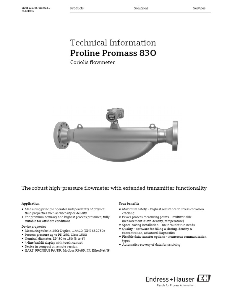 Proline Promass 83O Coriolis Flowmeter | PDF | Power Supply | Switch