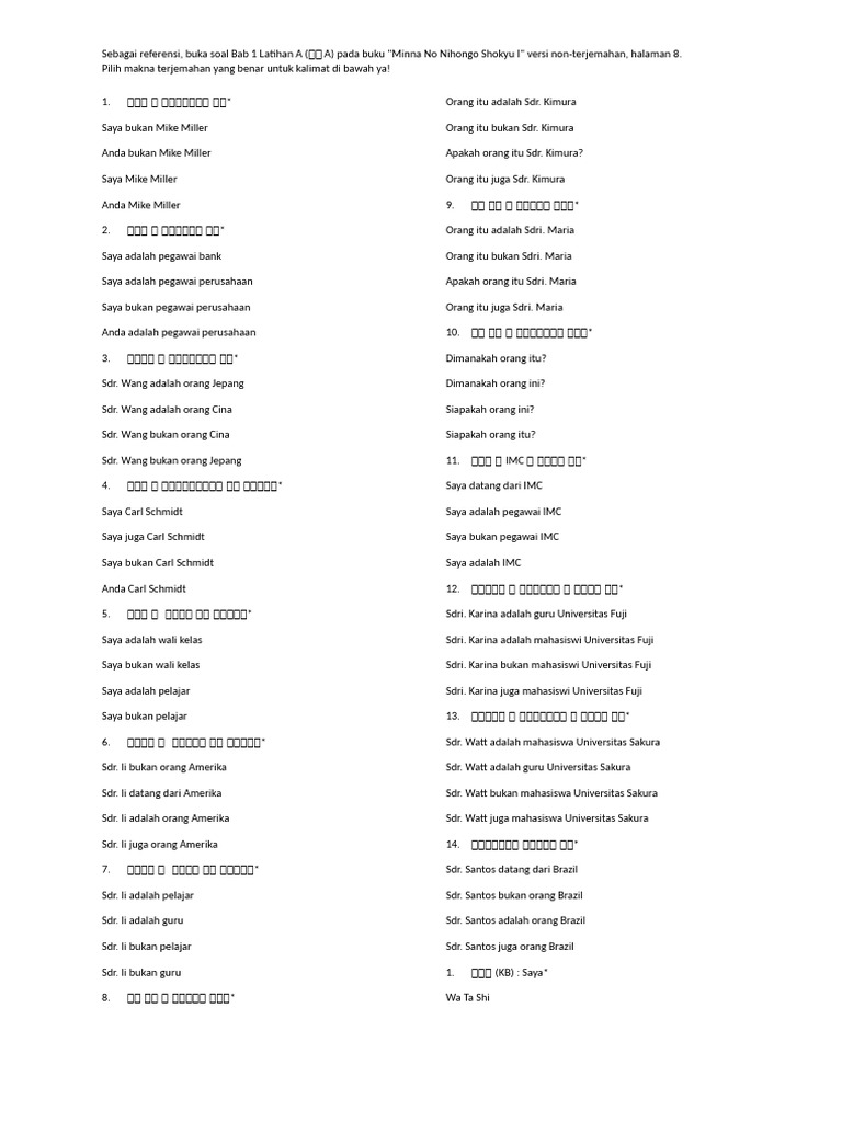 Terjemahan Kalimat Dasar Jepang Pdf
