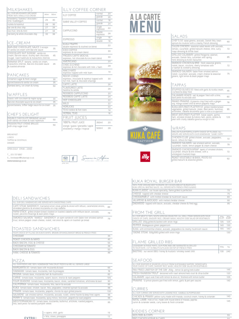 Kuka Café Menu Overview | PDF | Hamburgers | Sandwich