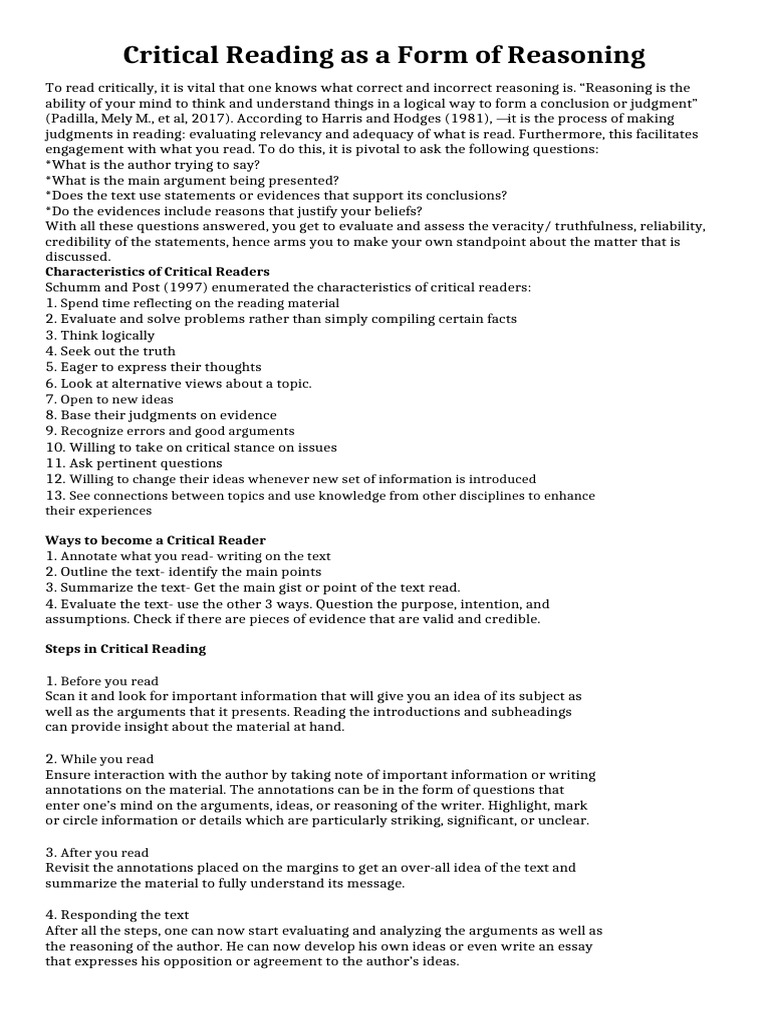 Critical Reading and Teacher-Student Boundaries | PDF | Reason | Thought