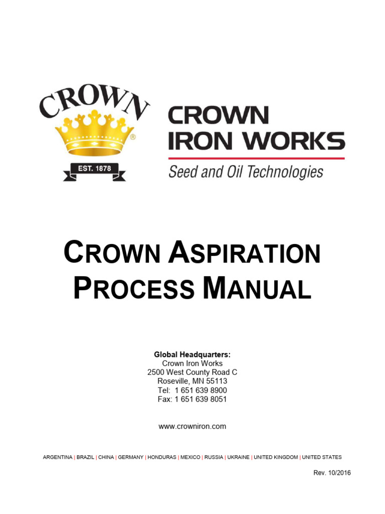 Crown Aspiration Process Manual | PDF | Steam | Valve