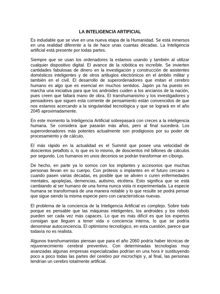 Impacto de la Inteligencia Artificial en la Humanidad | PDF ...