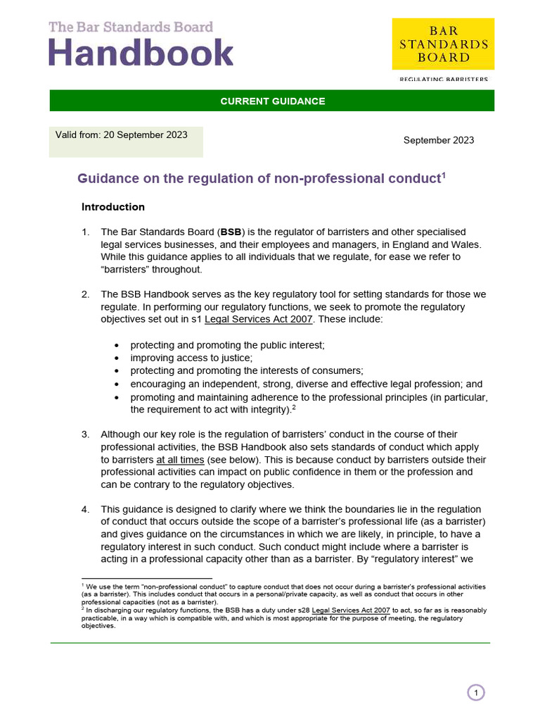 Guidance On The Regulation of Non Professional Conduct September 2023 1 ...