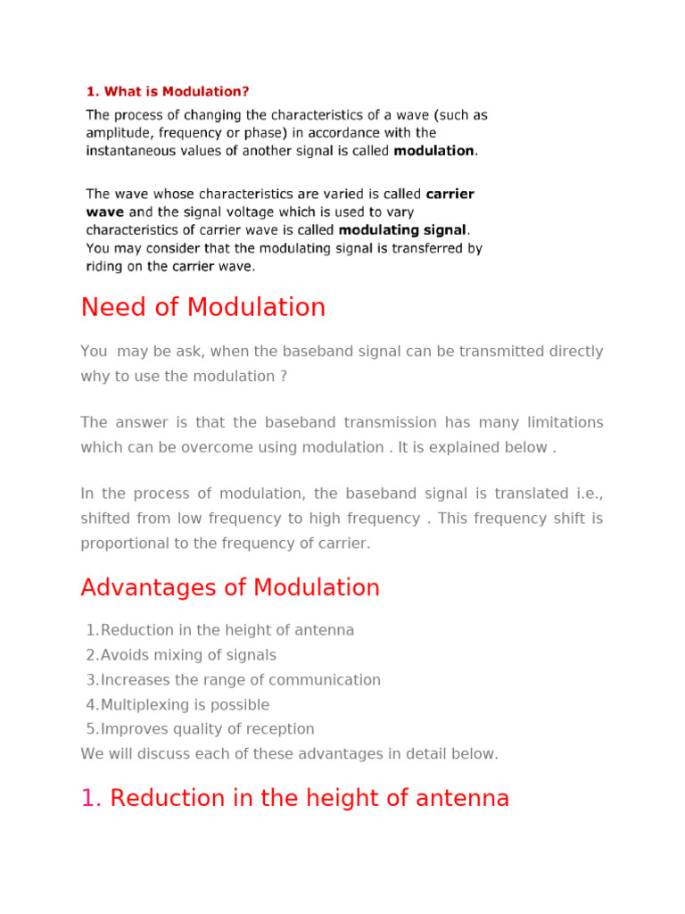 Advantages and Types of Modulation | PDF | Modulation | Antenna (Radio)