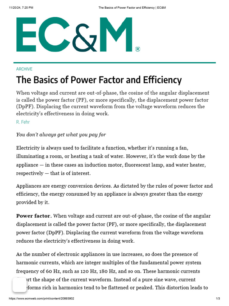 Power Factor and Appliance Efficiency Basics | PDF | Electronics ...
