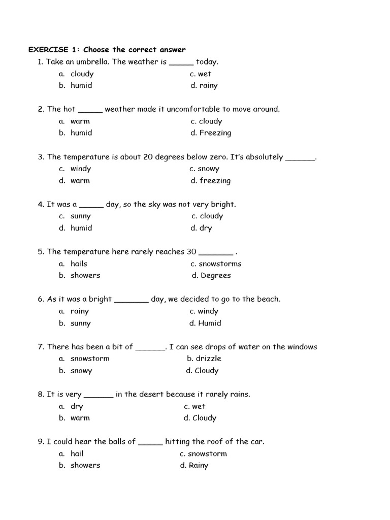 Weather Vocabulary Exercises | PDF | Rain | Winter Storm