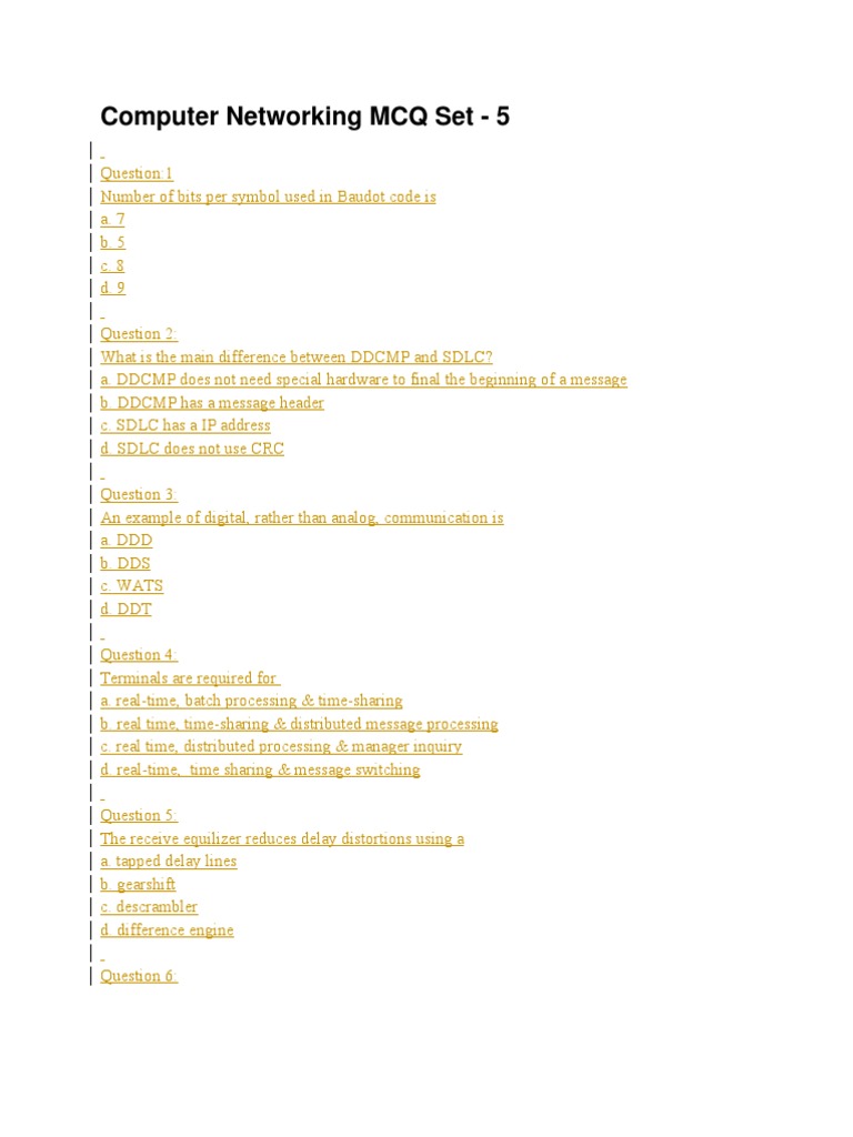 Computer Networking MCQ Set 5 PDF Osi Model