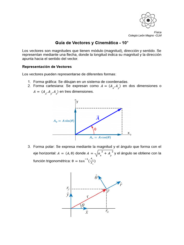 Guía de Vectores y Cinemática - 10° | PDF | Vector Euclidiano | Cinemática