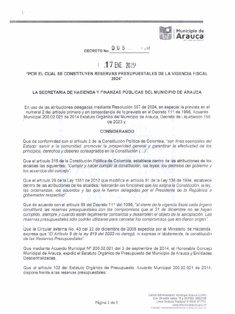 Decreto 005 de 2025 | PDF