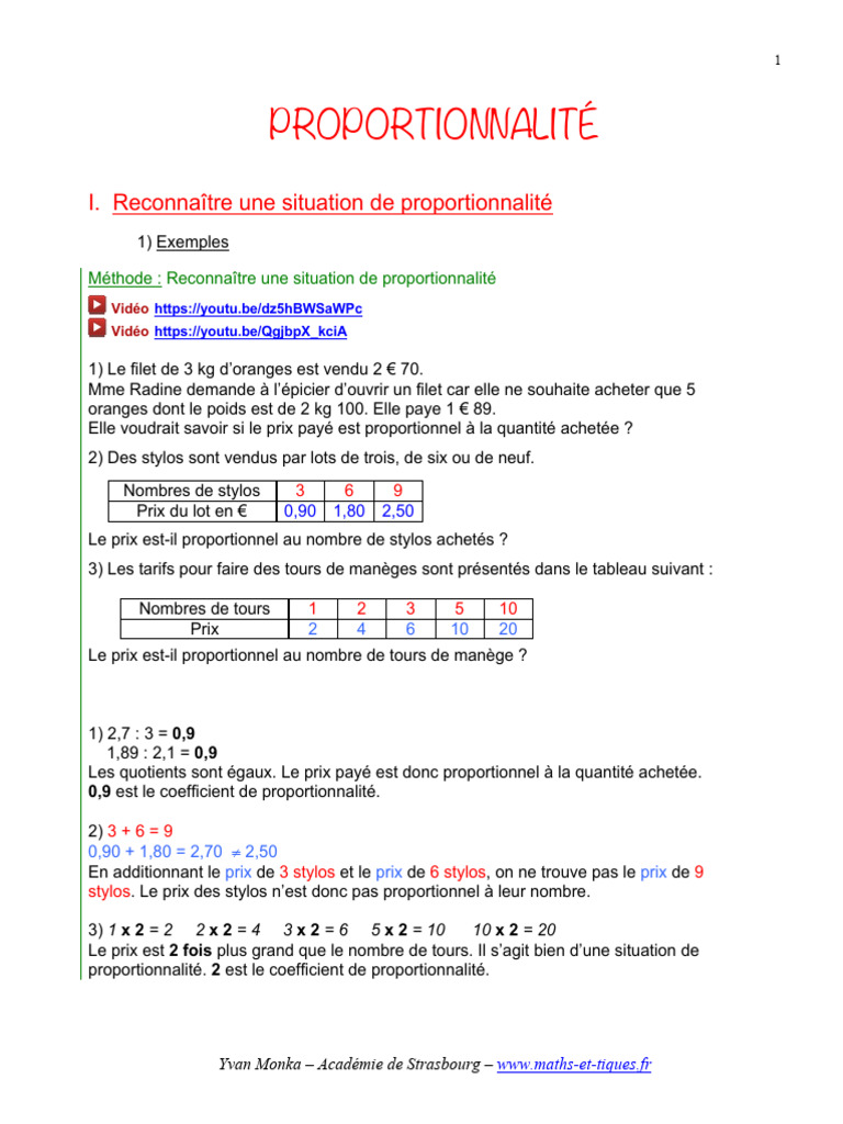 Reconnaître la Proportionnalité en Maths | PDF