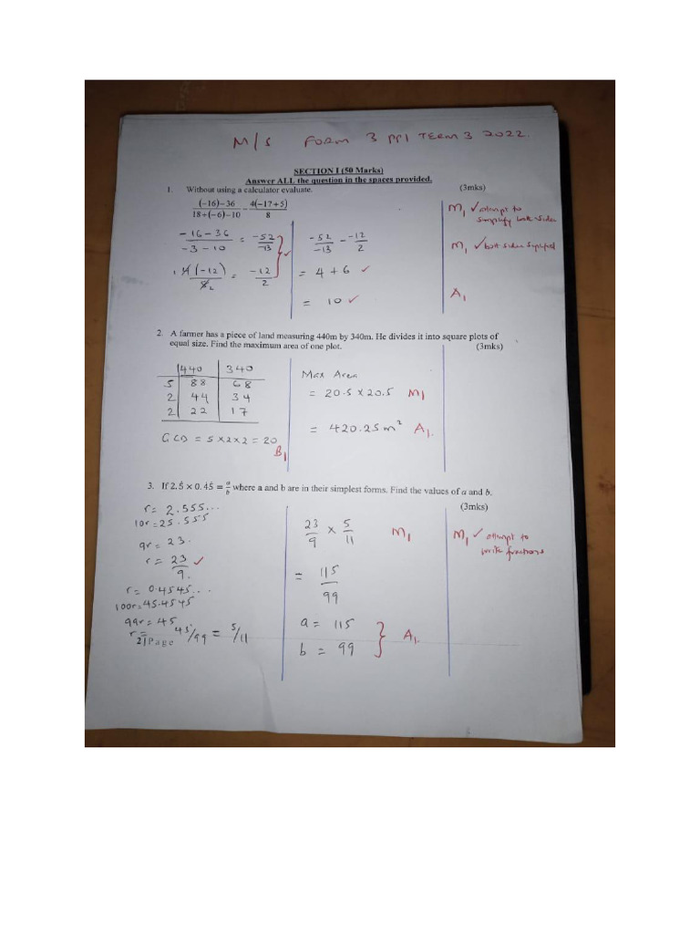 Form Three P1 MS - 1650568273 | PDF