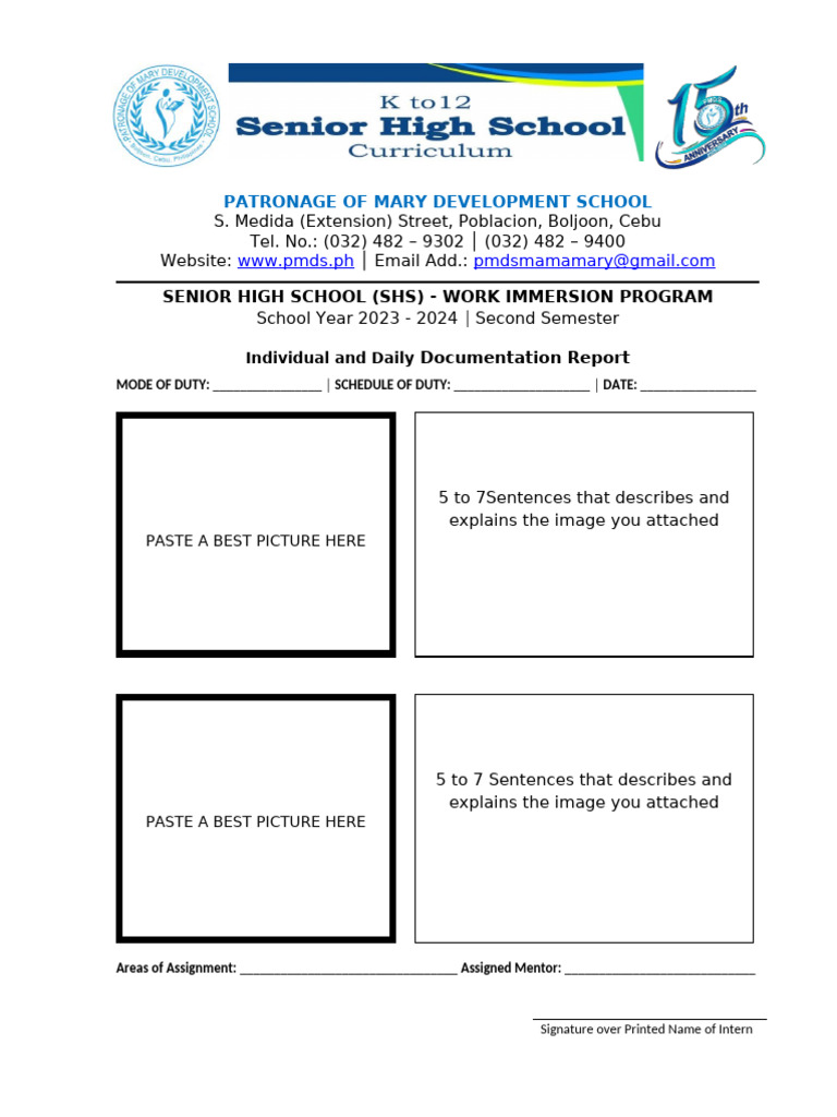 SHS Work Immersion Report Template | PDF