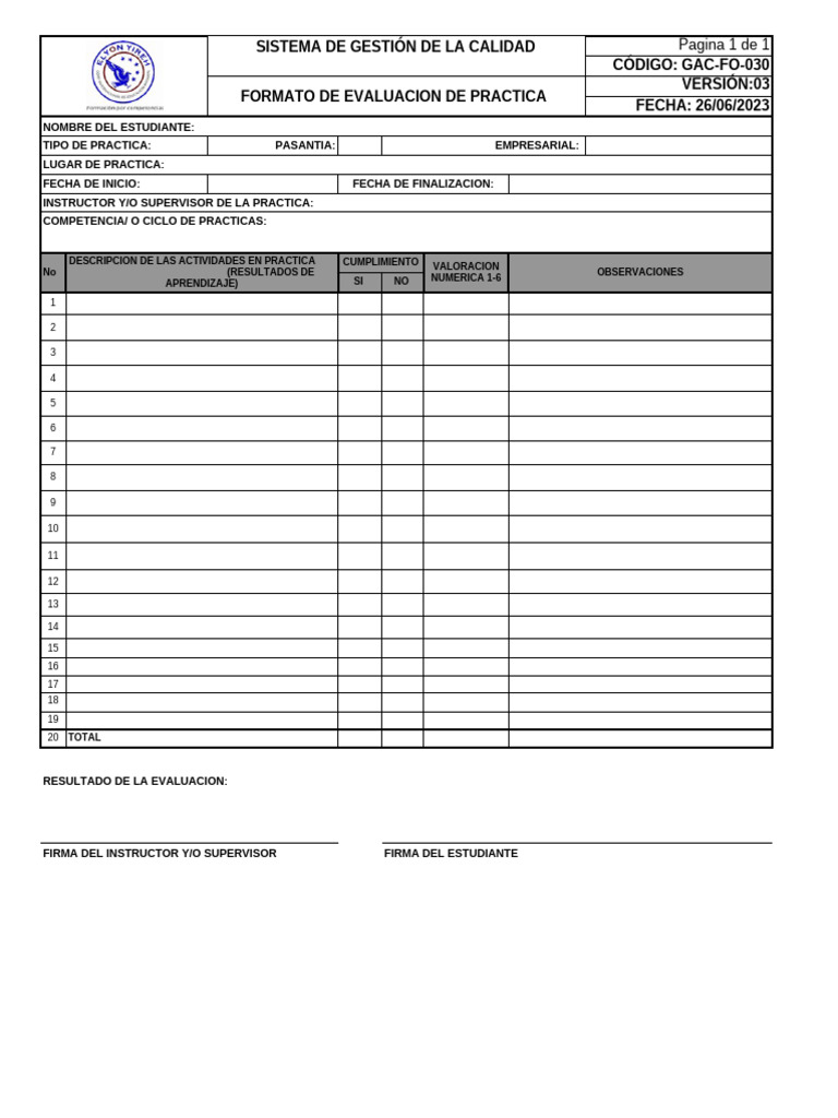 7 Formato 030 - Evaluacion de Practica | PDF