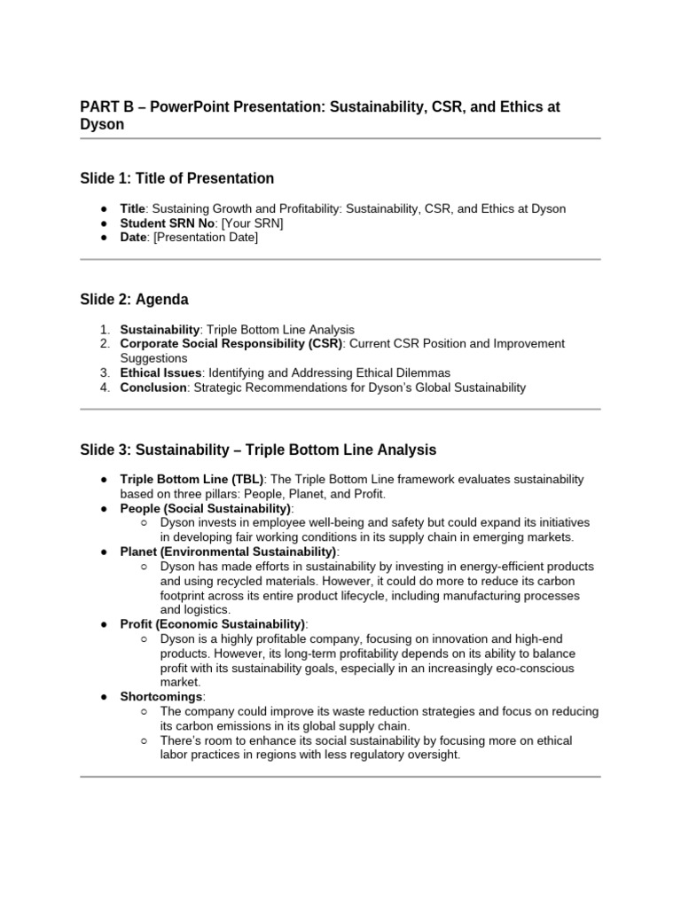 Dyson's Sustainability and CSR Strategies | PDF | Corporate Social ...