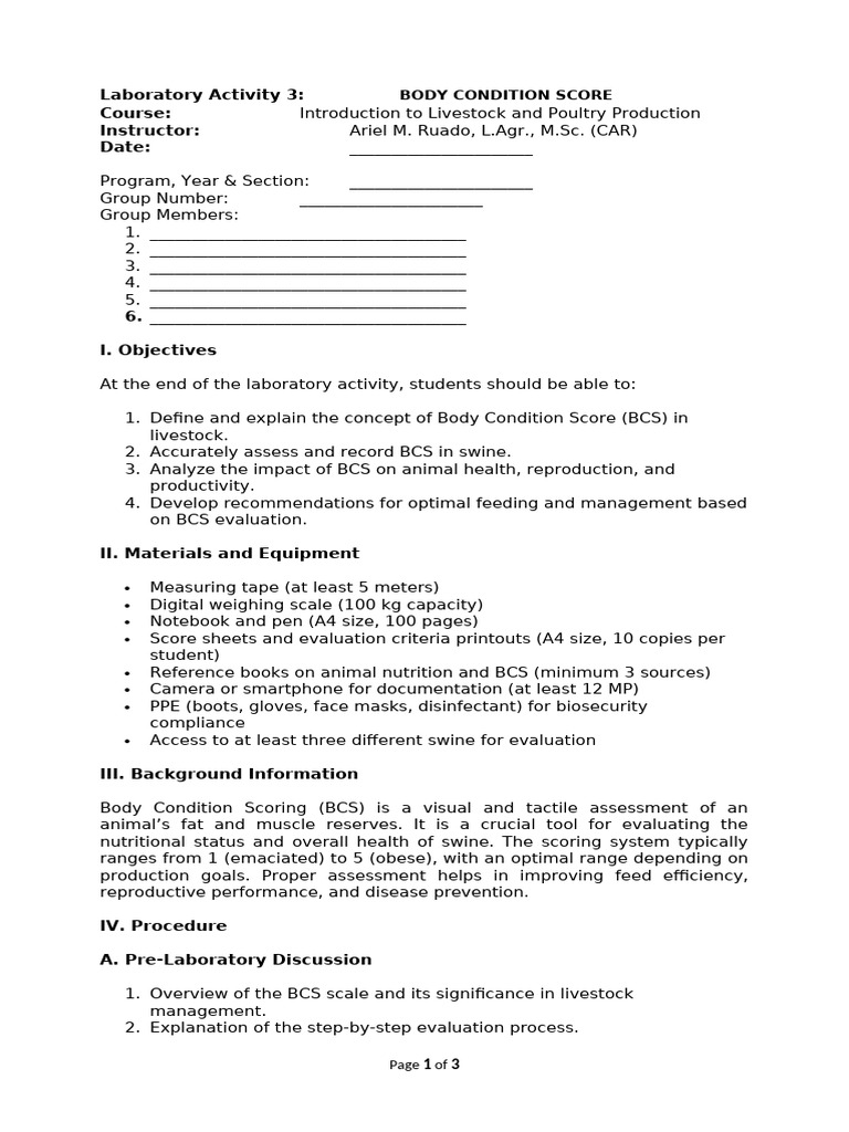 Laboratory Activity 3 | PDF | Livestock | Evaluation