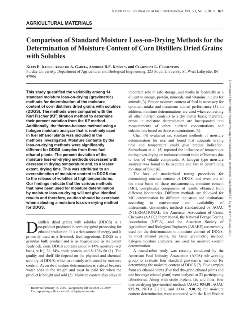 Moisture Content Methods for DDGS | PDF | Ethanol | Sampling (Statistics)