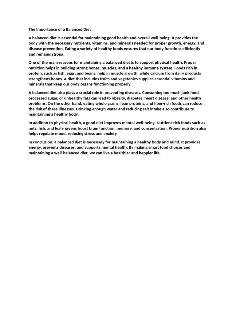 The Importance of A Balanced Diet | PDF