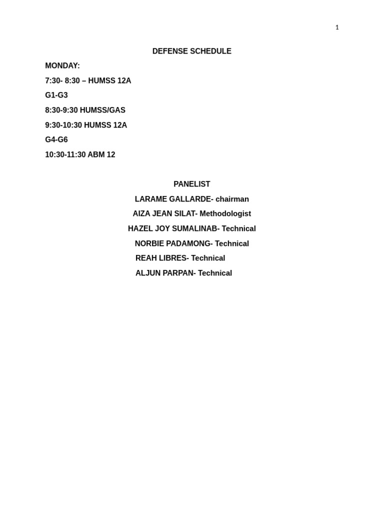 Defense Schedule | PDF