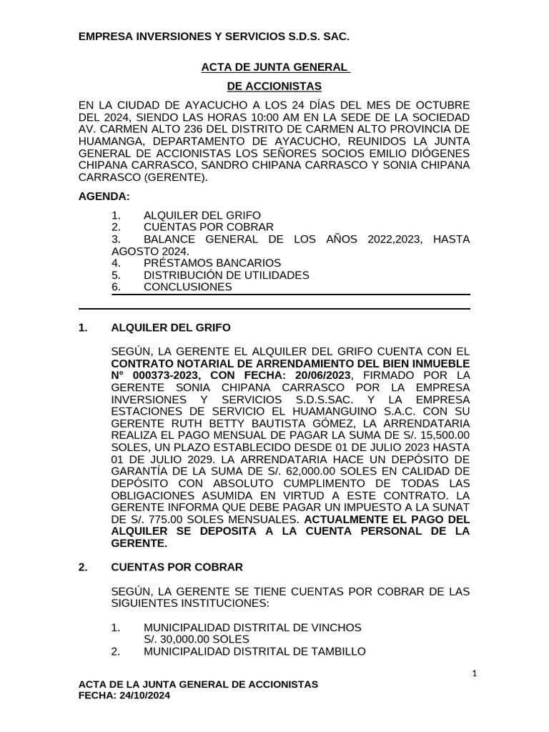 Acta Junta Accionistas 2024 | PDF | Bancos | Business