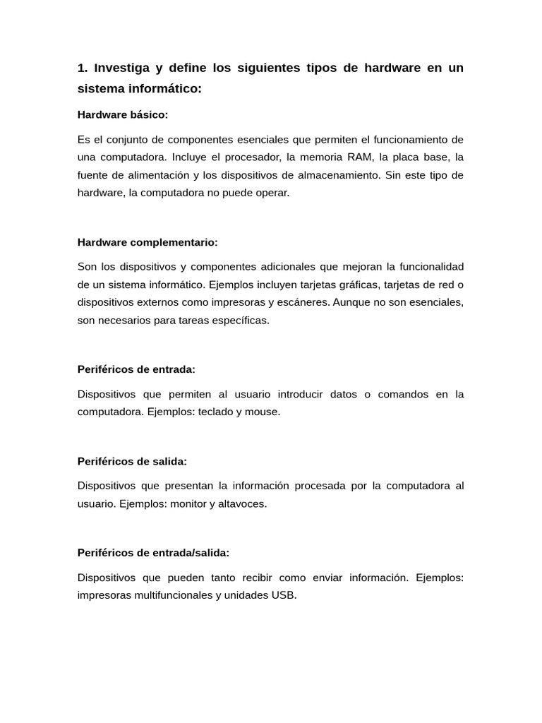 Tarea Clasificacion Del Hardware | PDF | Hardware de la computadora ...