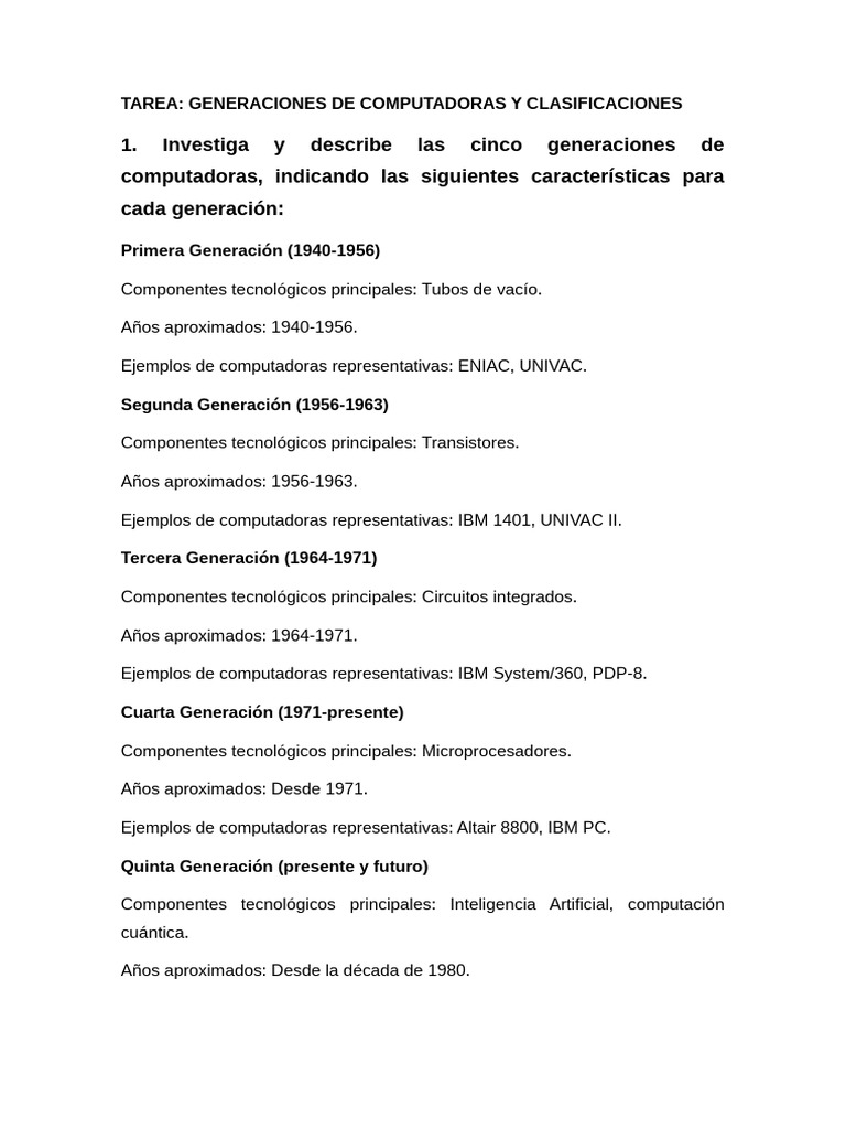 Tarea Generaciones de Computadoras y Clasificaciones | PDF | Ibm ...