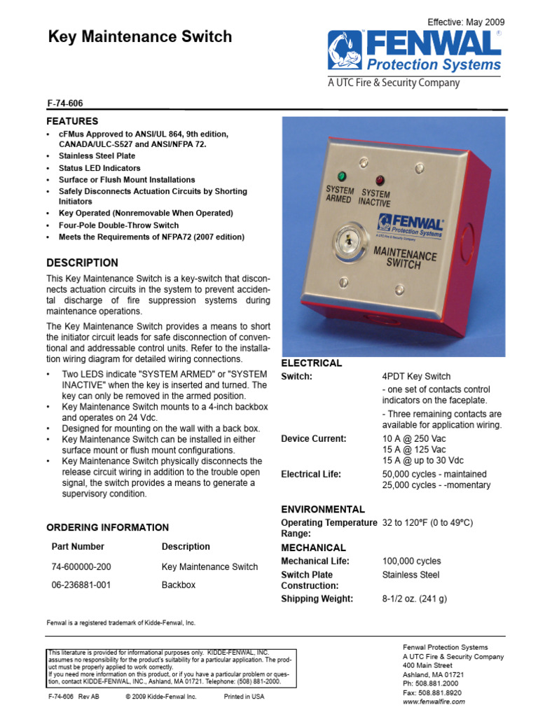 Key Maintenance Switch F 74 606 - Print | PDF | Switch | Electrical ...