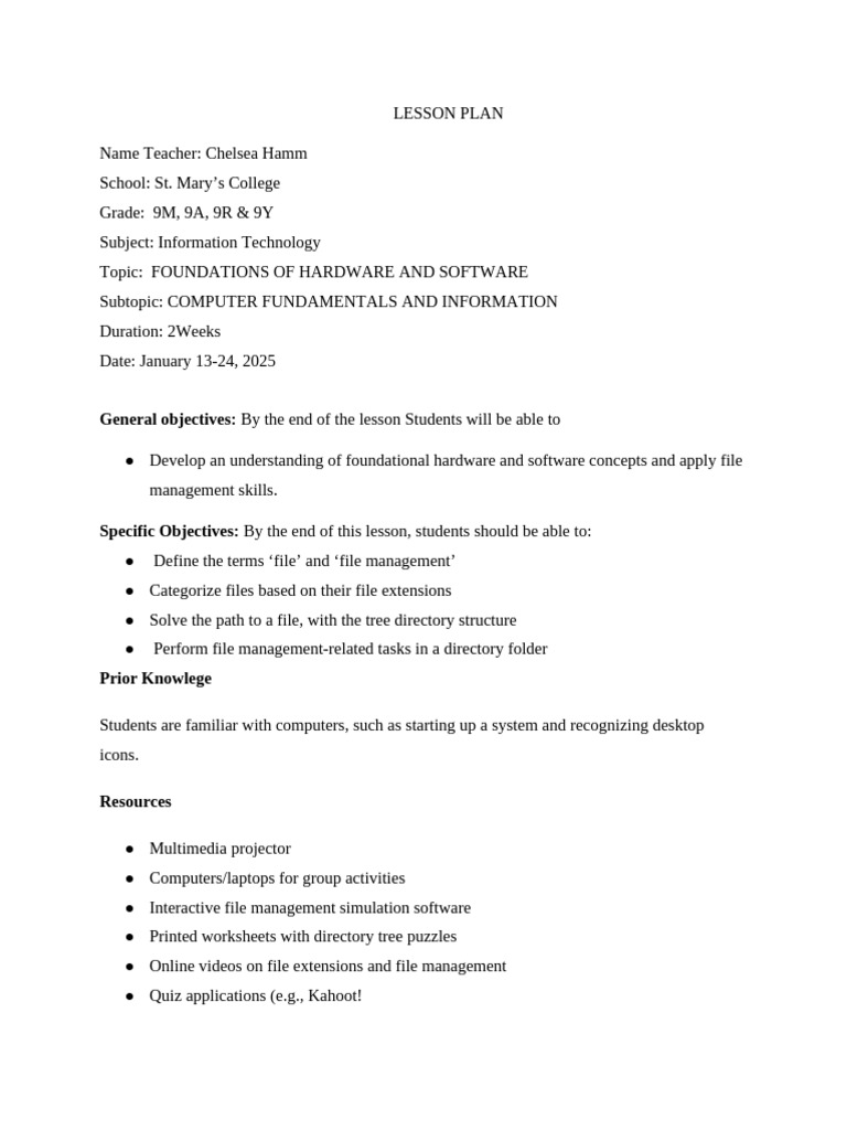 Grade 9 IT: File Management Lesson Plan | PDF | Computer File | Solid ...