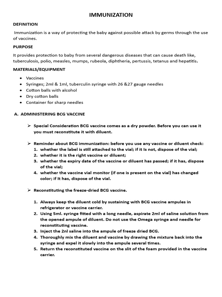 BCG and Polio Vaccine Administration Guide | PDF | Vaccines | Injection ...