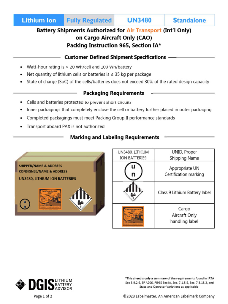 Air Transport Guidelines for Lithium Batteries | PDF | Cargo | Freight ...