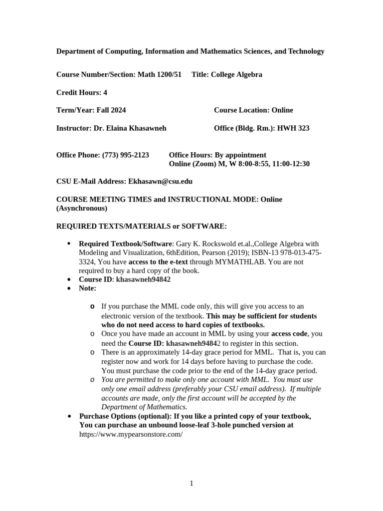 College Algebra Course Overview 1200/51 | PDF | Function (Mathematics ...