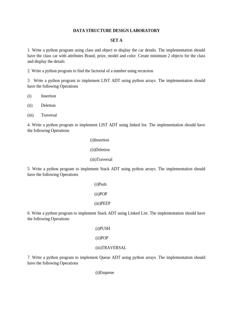 Python Data Structures Lab Exercises | PDF | Algorithms And Data ...