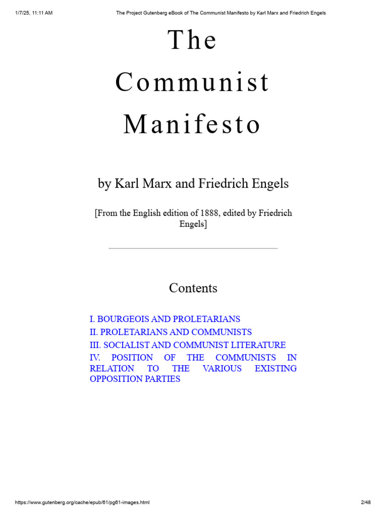 Marx and Engels Communist Manifesto I, I, IV | PDF | The Communist ...