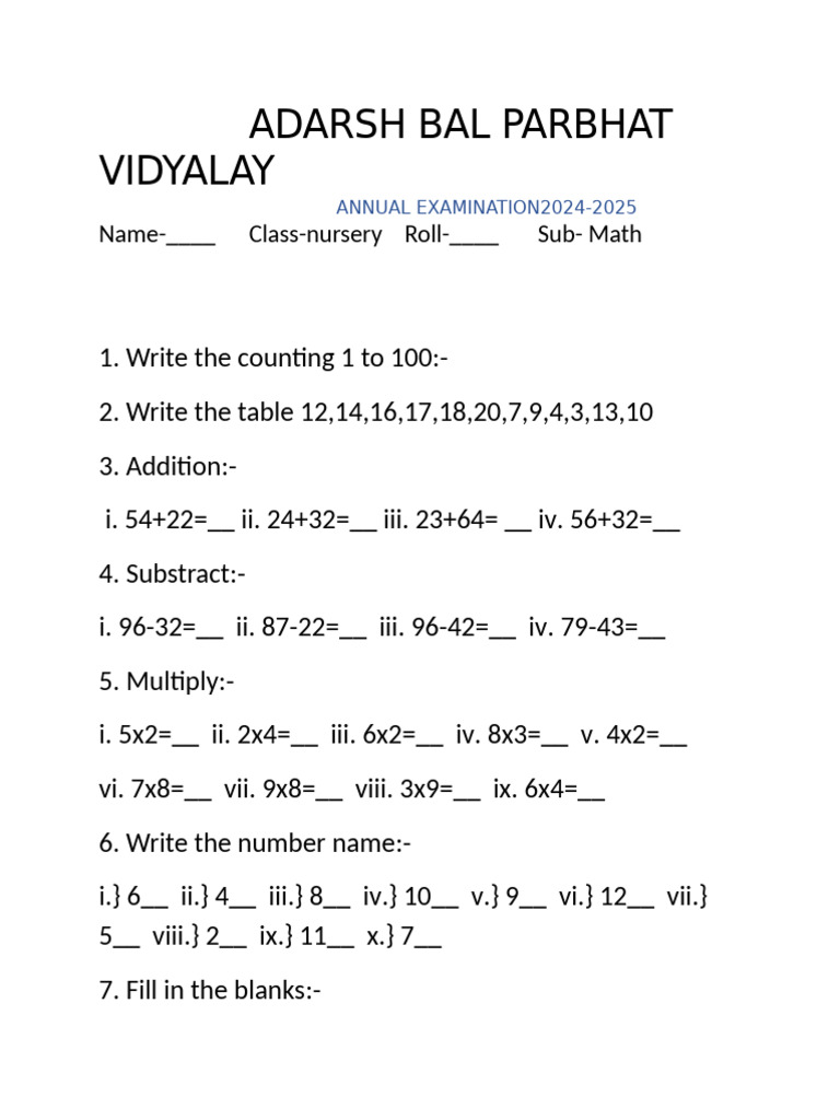 Nursery Math | PDF