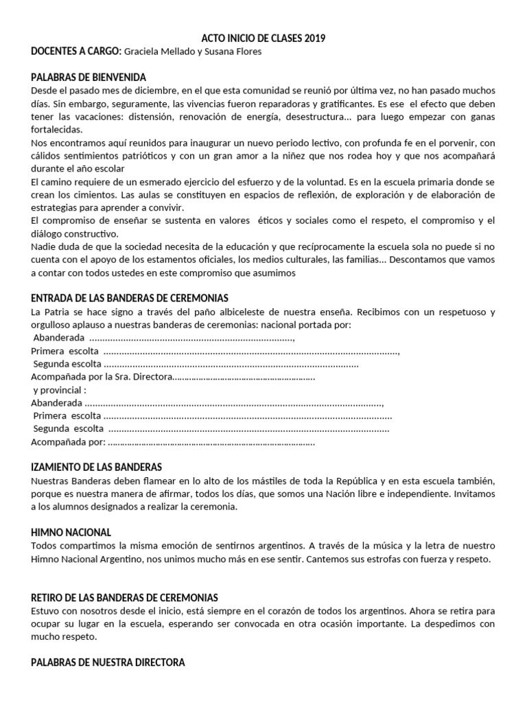 ACTO INICIO DE CLASES 2019 | PDF