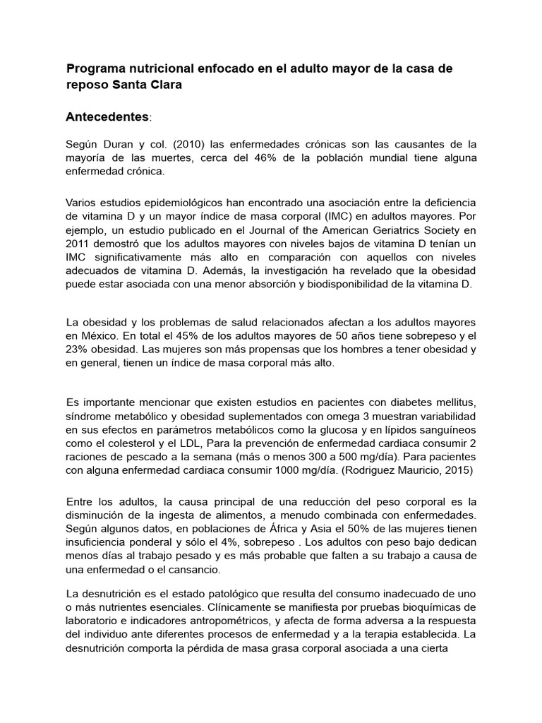 Programa Nutricional para Adultos Mayores | PDF | Obesidad | Dieta
