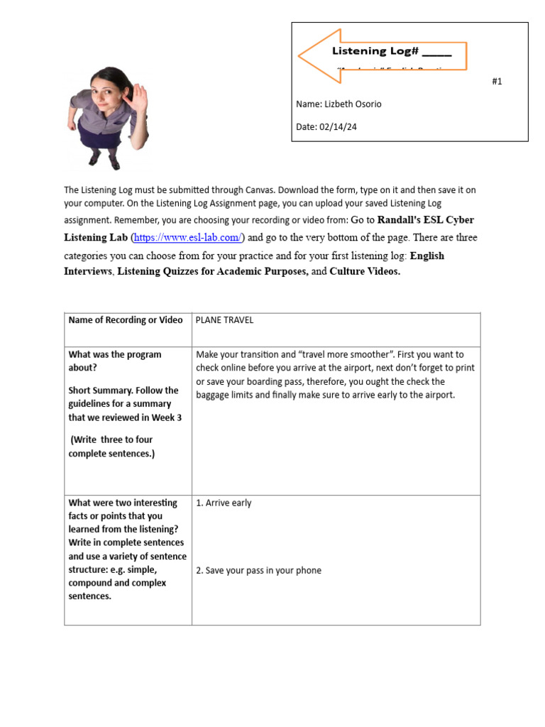 Listening Log Submission Guidelines | PDF | Sentence (Linguistics ...