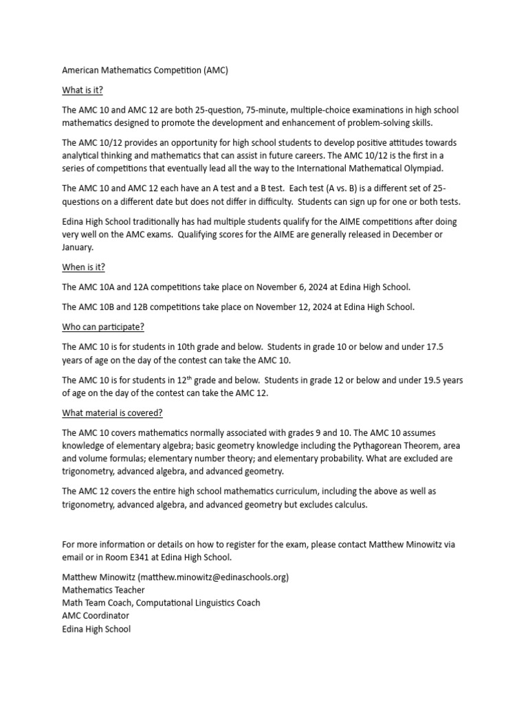 AMC Information For Families 2024 | PDF