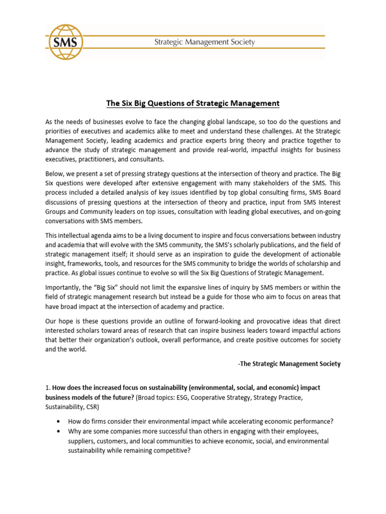 Six Key Strategic Management Questions | PDF | Strategic Management ...