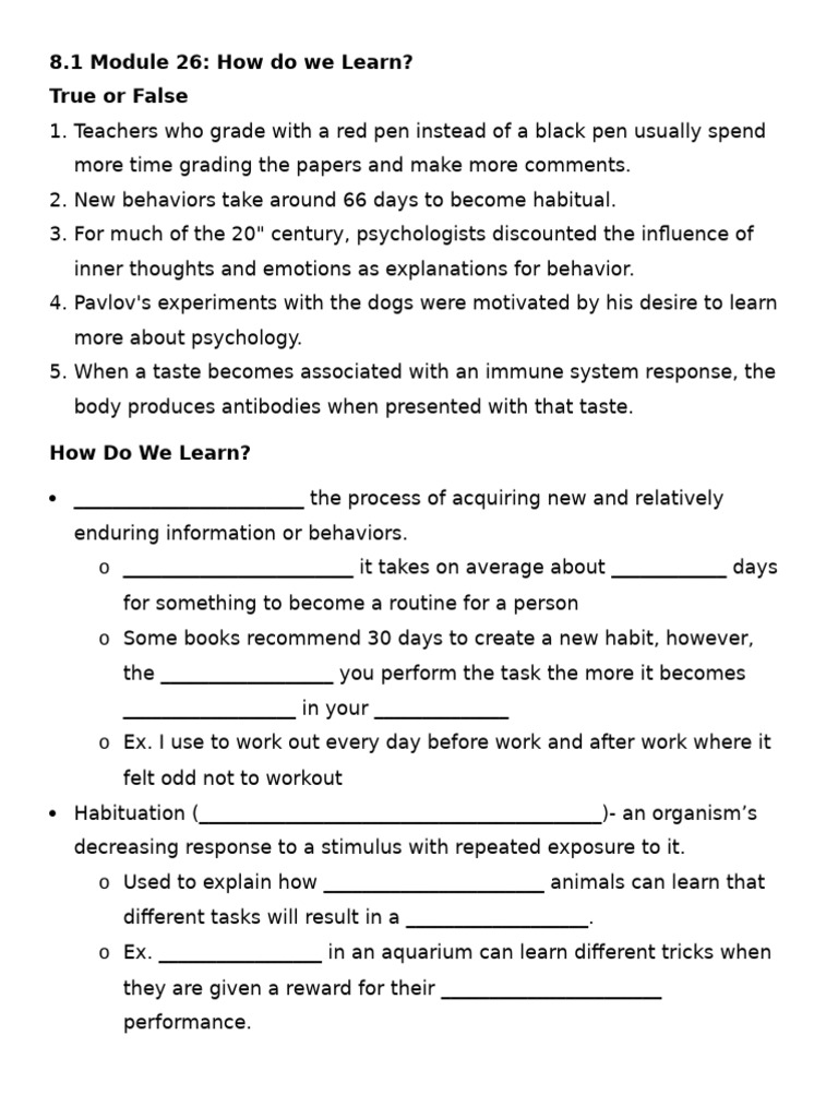 8.1+Module+26+How+do+we+Learn+Notes | PDF | Classical Conditioning ...