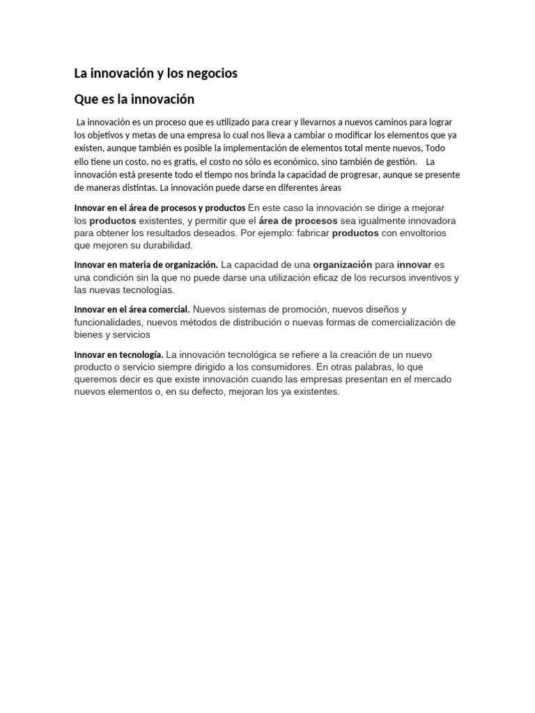 Importancia de la Innovación en Negocios | PDF | Innovación | Business