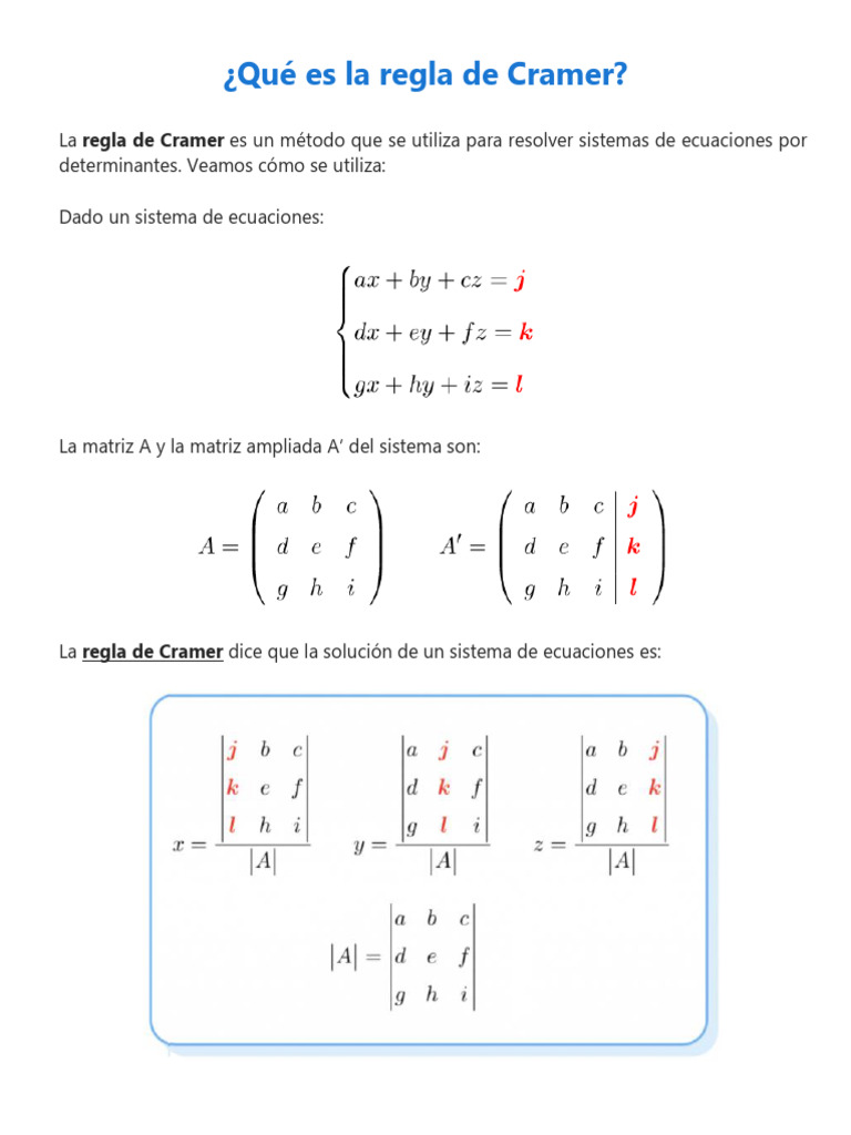 Resolver Ecuaciones con Cramer | PDF | Determinante | Matriz (Matemáticas)